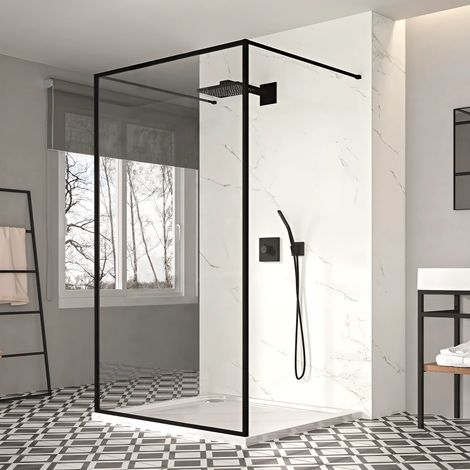 Merlyn Black Framed Wetroom Shower Wall Panel Walk In 1200mm Inc Bracing Bar