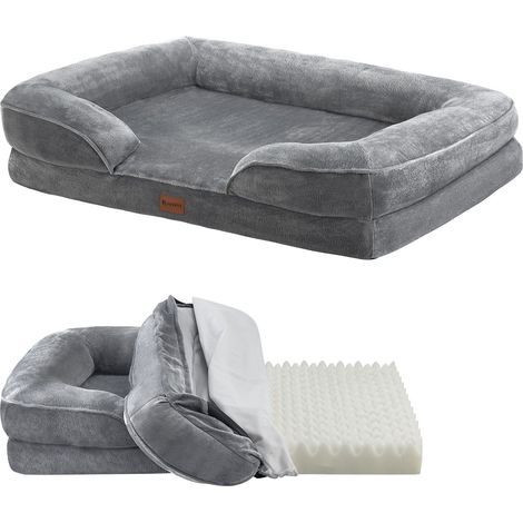 Juskys Hundebett Sheena L - 98 x 70 x 17 cm - orthopädisch, waschbar & rutschfest – Hundesofa flauschig mittelgroße Hunde Grau – Haustierbett Hundesofa (1/5)