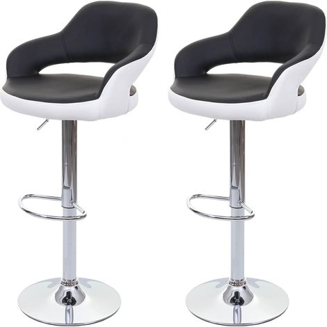 Mendler – Lot de 2 tabourets de bar rotatifs similicuir noir/blanc – Réglables 58-108 cm – Dossier confortable – Socle métal chromé - HWC-F16 (1/7)