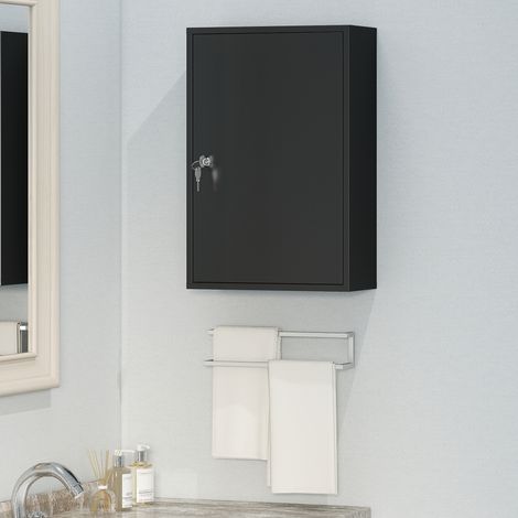 Armoire à Pharmacie 2 Étagères 3 Niveaux Verrouillable, Dim. 40L x 18l x 60H cm, 2 Clés, Métal, Noir (1/5)