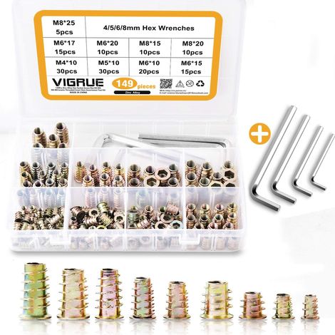 Kit d'outils assorti de 149 vis et écrous hexagonaux à six pans creux M4, M5, M6 et M8 en alliage de zinc pour meubles en bois. (1/5)