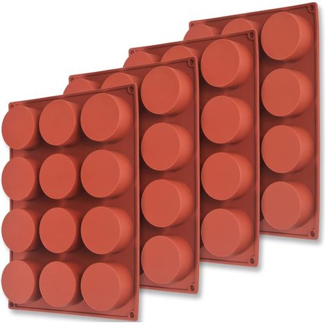 Lot de 4 Moules Silicone, 12 Cavités Rondes, Résistant Température, Pour Pâtisserie Savon