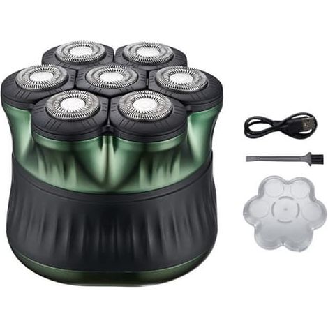 Rasoir électrique flottant à 7 têtes, compatible avec les rasoirs magnétiques pour crâne rasé, batterie rechargeable 1200 mAh, 2 vitesses, étanche, vert (1/5)