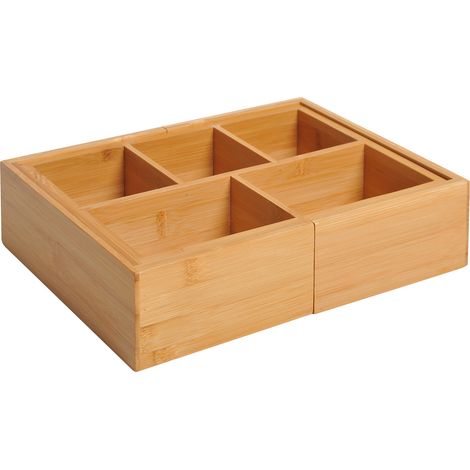 Boîte de rangement en bambou extensible naturelle 24,6 x 17,6 x 7 cm (1/5)