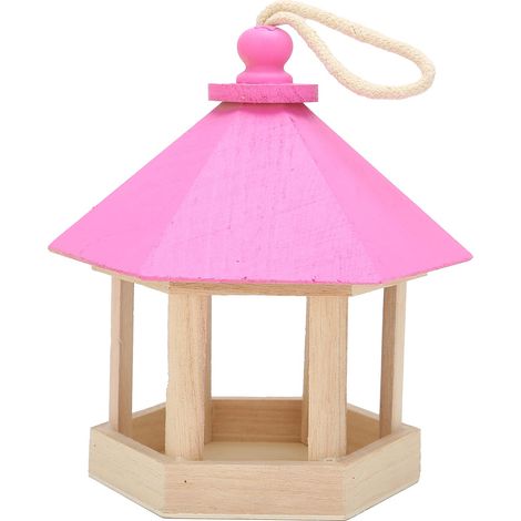 Mangeoire à oiseaux en bois à suspendre, maison hexagonale pour décoration de jardin, mangeoire pour oiseaux de (1/5)