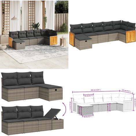 Salon de jardin avec coussins 7 pcs gris résine tressée - Ensemble Salon De Jardin - Meubles De Jardin - Salon Extérieur - Mobilier De Jardin Design - Chaise Longue - Home & Living (1/5)