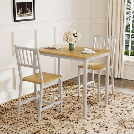 Set da pranzo con tavolo e 2 sedute in truciolare e acciaio, naturale e bianco, 90x60x75,5 cm (1/5)