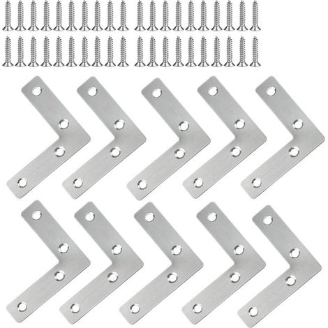 Équerres d'angle en Acier Inoxydable 5/10 Pièces - Support de Fixation Meubles Plate Réparation Plaques Connecteur en Forme de L avec Vis, 60 60mm (1/5)