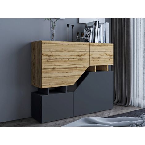 Bestmobilier – Buffet haut 4 portes 120 cm – Style industriel – Panneaux de particules – Résistant à l'humidité et aux rayures – Système d’ouverture push (1/5)