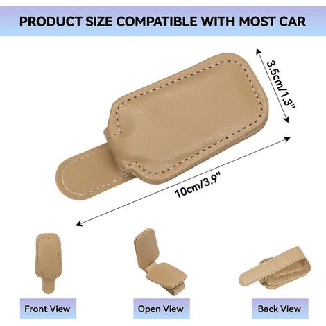 Porte-lunettes universel pour voiture, cintre, pinces à tickets, (beige), cuir PU (1/5)