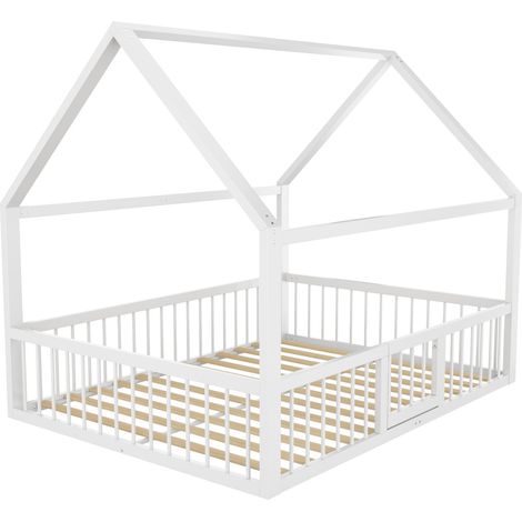 Metall-Hausbett weiß 140 x 200 cm mit Sicherheitsgittern, ohne Matratze (1/5)