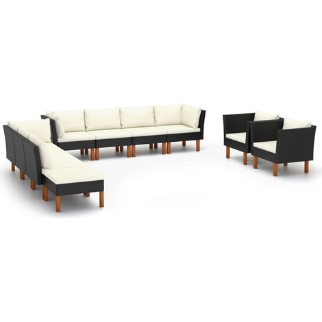 Set muebles de jardín 10 pzas ratán sintético eucalipto negro (1/5)