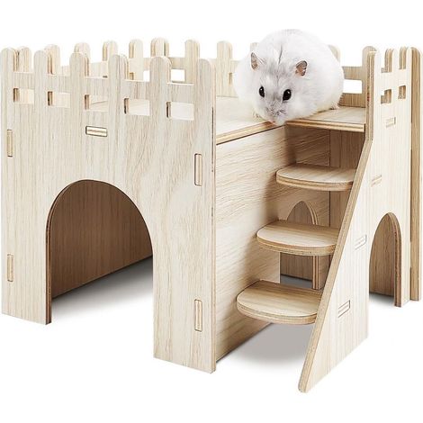 Maison Pour Hamster - Bois Naturel - Avec Échelle Et Trous D'Observation - 16 x 16 x 16 cm - Pour Hamsters Nains Gerbilles Souris