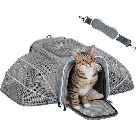 Sac de Transport pour Chat/Chien Extensible des Deux côtés en Oxford 600D – Tapis Amovible, sécurisé pour Voiture et Voyage, Pliable – Petit modèle, en Gris (1/5)