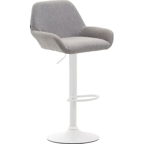 Sgabello da bar x1 con poggiapiedi e braccioli in tessuto grigio base a tromba in metallo bianco 100005599