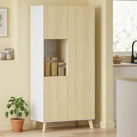Meuble de cuisine de 170 cm, meuble moderne avec compartiment ouvert, étagères réglables, aspect bois naturel