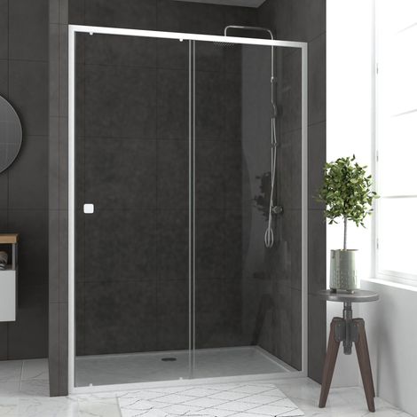 Porta Doccia Scorrevole bianca 140x190 cm + Piatto doccia 90x140 - WHITY SLIDE
