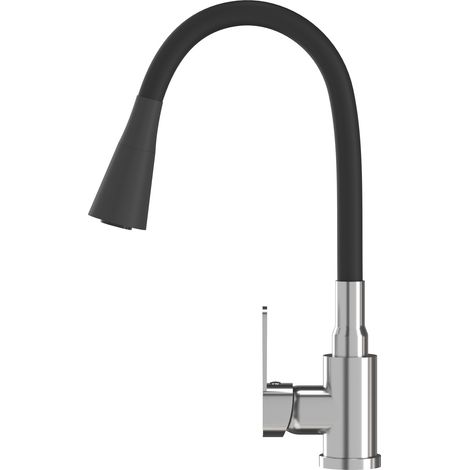 Mitigeur de Cuisine Flexible Bec Orientable 360° Flexo Noir Chrome avec Raccords Gratuits (1/5)