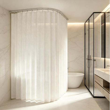 Rideau de séparation de pièce avec rail de 270 cm, 254 x 213 cm, beige, montage au plafond/mural avec perçage, pour séparateur de pièce en forme de U / L à suspendre dans la chambre à coucher, le