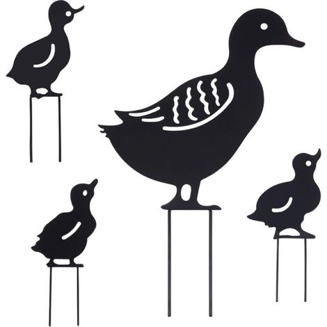 4pcs 4 Styles Canard Jardin Piquets en Métal Animaux Silhouettes Extérieur Silhouette Piquet Noir Pelouse Ornements Creux Jardinage Colvert Art Statues Accessoires Décoratifs pour Cour (1/4)
