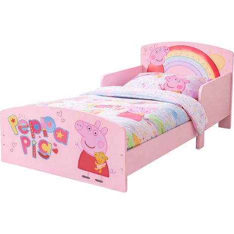 Kids Peppa Pig Toddler Bed Frame with Safety Rails - L144 x W74 x H59 cm - Assembly Required - Pink