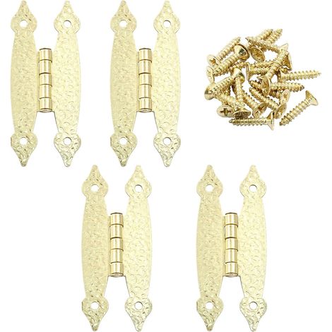 Set mit 4 goldfarbenen Scharnieren im Antik-Stil für Schranktüren, robust und multifunktional, 6,3 cm Lochabstand, für Küche und Möbel (1/5)