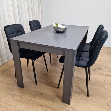 Dining Table and 4 Chairs  Black Dark Grey 4 Black Velvet Chairs Wood Dining Set Furniture (1/5)