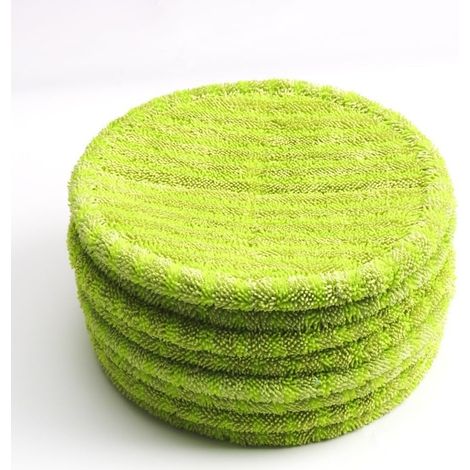 Set of 6 round green microfiber cloths for electric brooms, 16 cm, washable replacement pads, soft texture for cleaning hardwood and tile floors