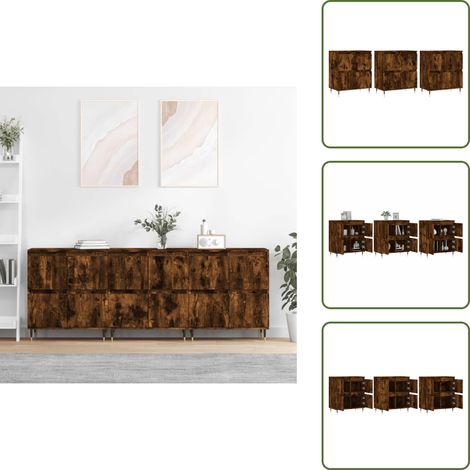 Buffets 3 pcs Chêne fumé Bois d'ingénierie - Buffet Classique - Meuble De Rangement - Armoire Design - Mobilier Salon - Commode Moderne (1/5)