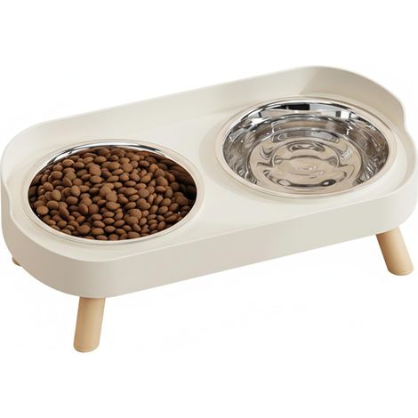 Ensemble de 2 gamelles surélevées pour chats en acier inoxydable, doté d'un support antidérapant et d'une conception à double gamelle anti-débordement convient aux chats et aux petits chiens. (1/5)