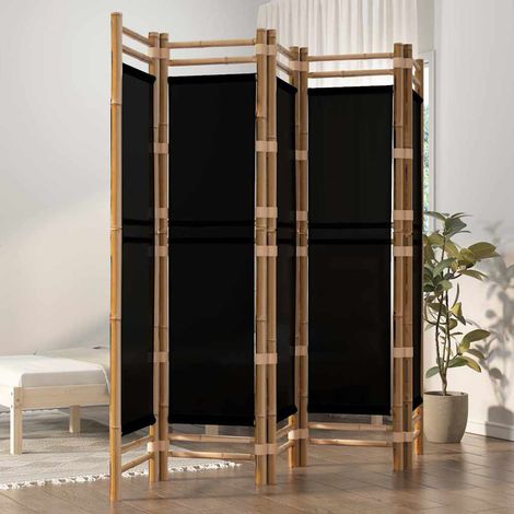 Paravent Cloison de séparation pliante 5 panneaux - Séparateur de Jardin 200 cm Bambou et toile BV803113 - BonneVie (1/5)