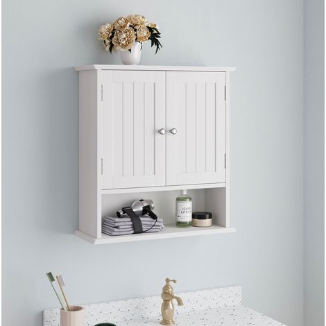 meuble rangement mural salle de bain MDF blanc OKMYHOME (1/5)