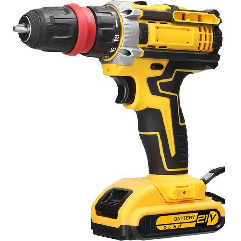 21V Cordless Drill Driver, Screwdriver with 2 x 1.3Ah Batteries, 18+1 Torque Settings, 2 Speeds, LED Light, for DIY, Yellow (1/5)