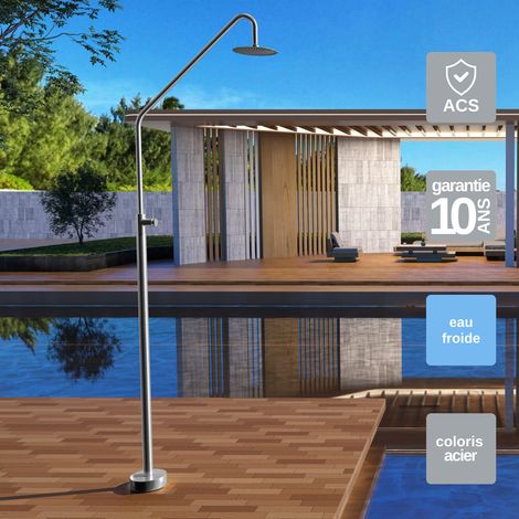 Douche de piscine Colarado en Acier Inox.S316 –Temporisé -Tête Ø25cm /Corps Ø42mm/H. 2,25m – Garantie 10 ans - POOLIMEX (1/5)