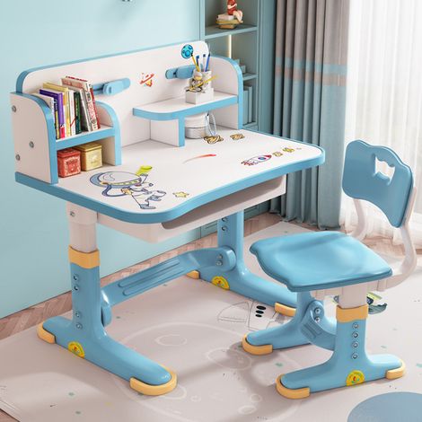 WILITTO Bureau d'étude pour enfants chaises ensemble, hauteur réglable, chaise ergonomique pour corriger la posture, 101 × 75,5 × 48,5 cm, bleu (1/5)