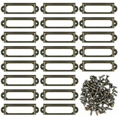 Set mit 50 bronzefarbenen Etikettenhaltern aus Metall für Möbel, Schubladen, Schränke und mehr, inklusive Schrauben, ideal für Büros, Bibliotheken, Regale – KZQ