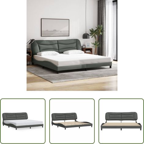 vidaXL Cadre de lit - Cadre de lit sans matelas Hvar gris foncé 200x200 cm tissu (1/5)