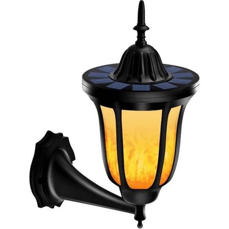 Applique murale solaire LED - Effet flamme et capteur crépusculaire - Pour l'extérieur et l'extérieur - Avec interrupteur marche/arrêt (1/5)