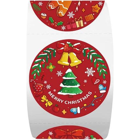 Rouleau d'autocollants ronds de Noël pour emballage cadeau, 8 motifs festifs, autocollants pour enveloppes (1 pièce)