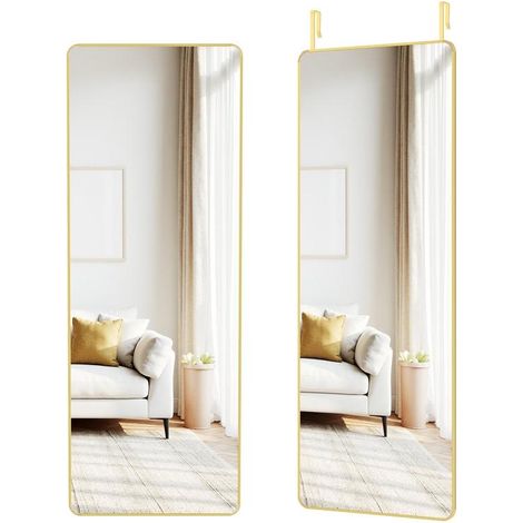 Miroir rectangulaire suspendu 120 x 40 cm design moderne pour chambre salon dressing en verre trempé doré (1/2)