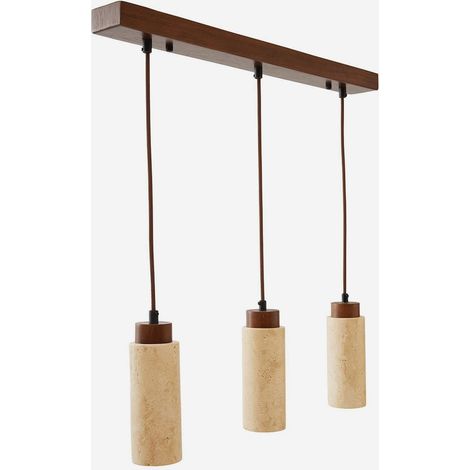 Deckenleuchte 3-flammig Design aus Holz und Travertin Babil Tris (1/5)