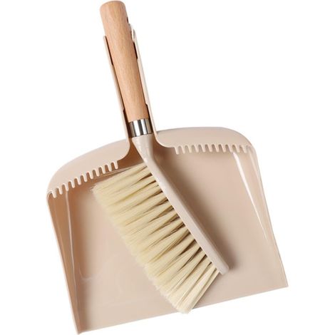 Balayette et Pelle à Poussière Miniature avec Manche Bois Balai de Bureau pour Nettoyage Clavier Table et Rebords Beige (1/5)