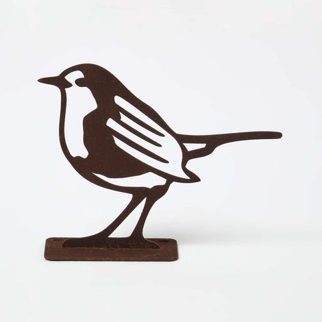 HOMESCAPES Rost-Deko Rotkehlchen – Vogel-Figur für Mauern & Zäune