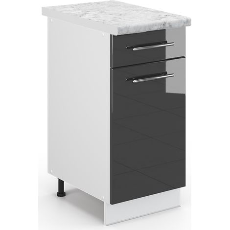 Mueble bajo de cocina Fame-Line, Antracita alto brillo, 40 cm , ET Mármol, Vicco