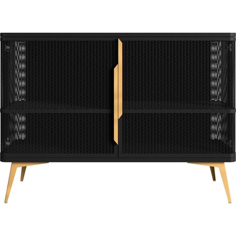 Aparador Camfelo 100, Negro, 85x120cm, Número de puertas: 040cm, Aglomerado laminado, Metal