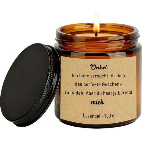 Duftkerze für Onkel mit Spruch, Lavendel, 100g, Geschenkidee Vatertag Geburtstag Weihnachten