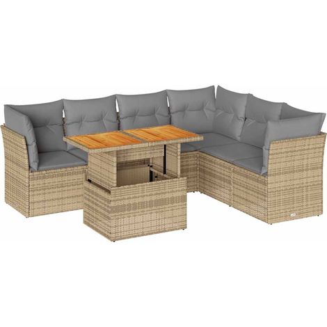 Set Divani da Giardino 7 pz con Cuscini Beige in Polyrattan vidaXL (1/5)
