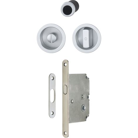 HOPPE Schiebetürmuschel Set 4920 - WC mit Schloss, rund, verchromt satiniert (1/3)