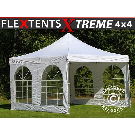 Faltzelt FleXtents Xtreme 50 Vintage Style 4x4m Weiß, mit 4 Seitenwänden