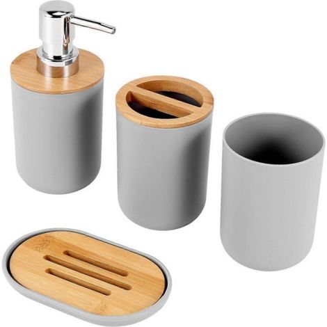 Ensemble d'accessoires de salle de bain - ® - Distributeur de savon - Flacon - Porte-savon - Gris (1/5)